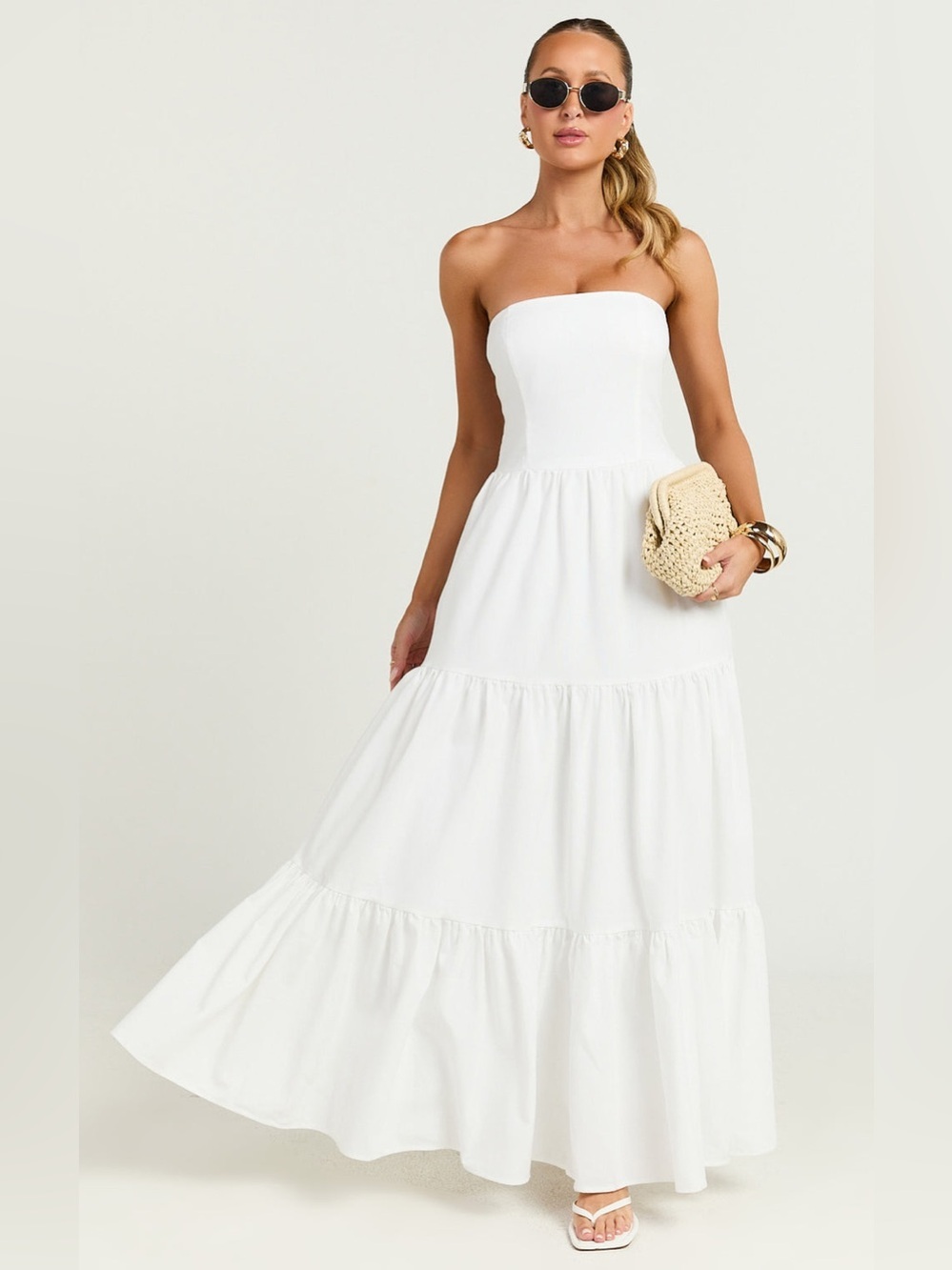 SHOWPO Trish Strapless Tiered Maxi Dress In White - Picture 6 of 7